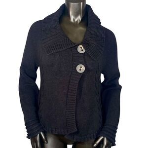 Tommy Hilfiger Vintage Cardigan Sweater Wrap Black Knit Side Button Size Medium